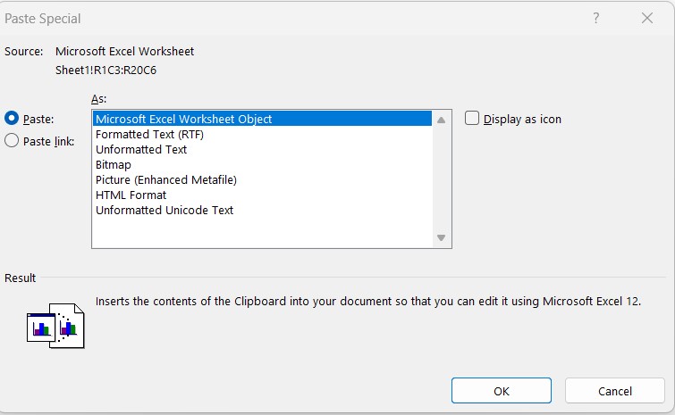 Copy Tables from Excel to Word2