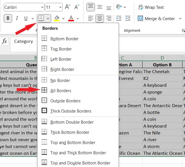 How to create tables in Excel4