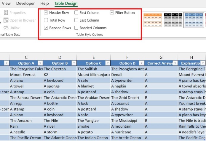 How to customize tables in Excel