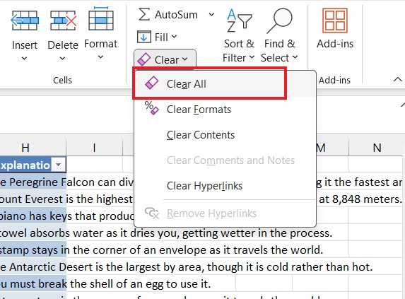 How to delete a created table completely in Excel