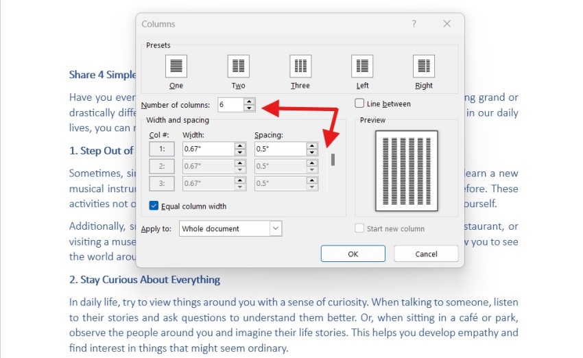 How to divide text into multiple columns in Word 3