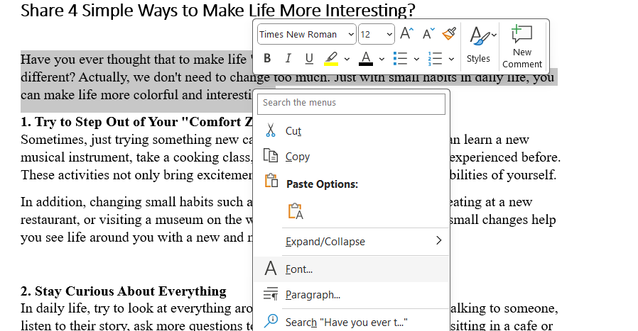 Step 3: In the Font dialog box that appears, select the Font tab and then click the Hidden option under the Effects feature group.