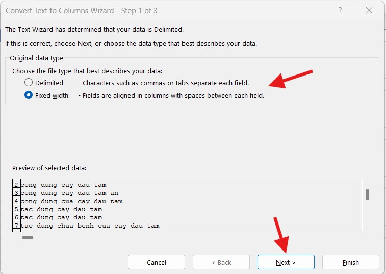 separate data in Excel