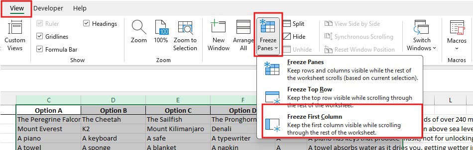 How to freeze rows and columns in Excel 