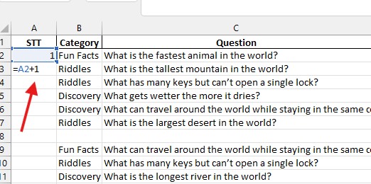 How to number rows in Excel 3