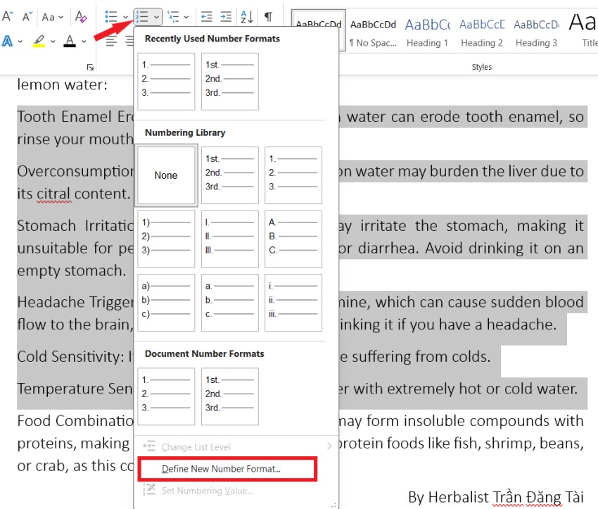 how to number in Word 3