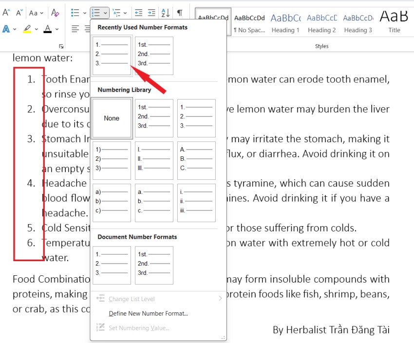 how to number in Microsoft Word