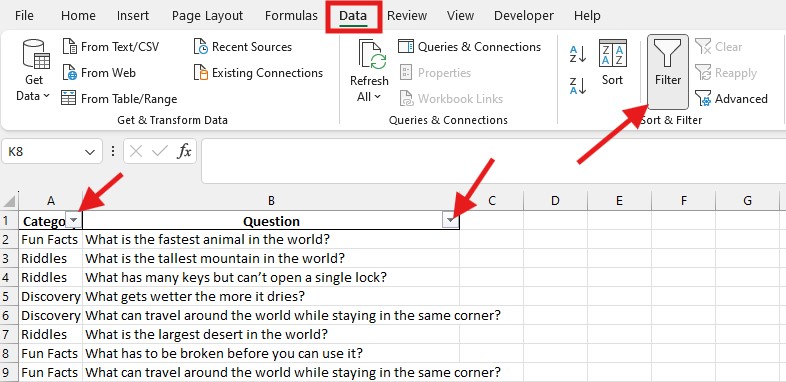 how to use Filters in Excel