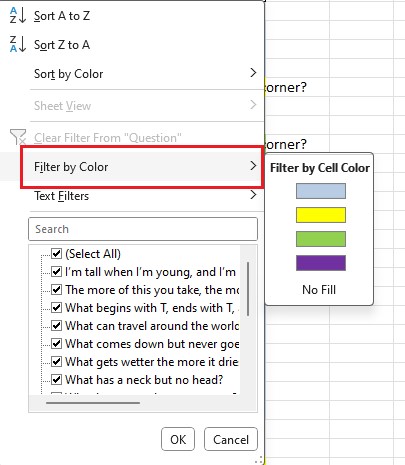 How to filter data by color in Excel