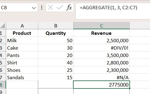 AGGREGATE function in Excel 