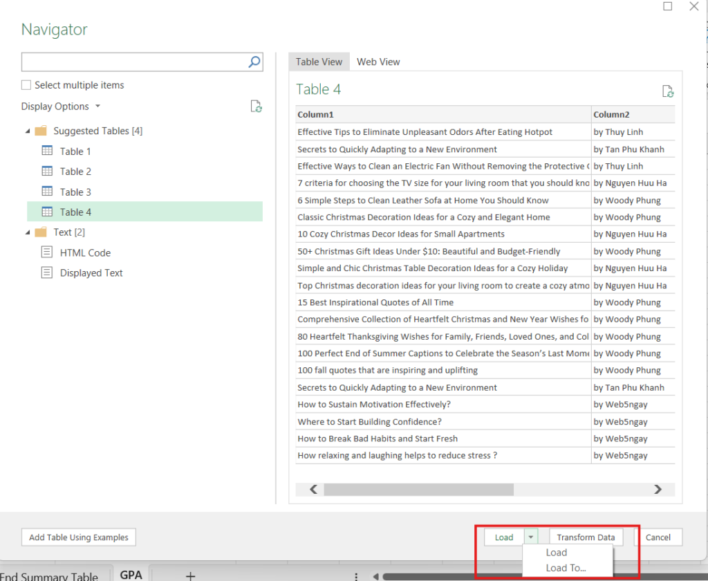 import data from a website into Excel