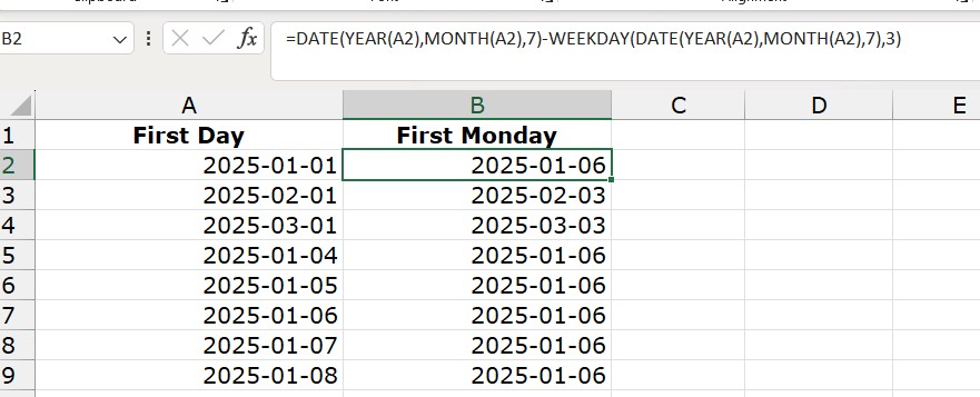 How to Find the First Monday of a Month in Excel