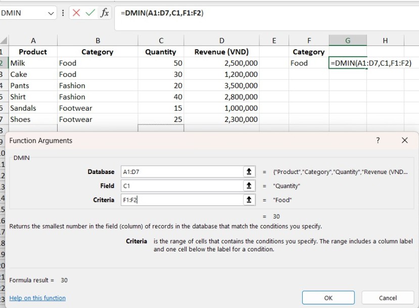 How to Use the DMIN Function in Excel 1