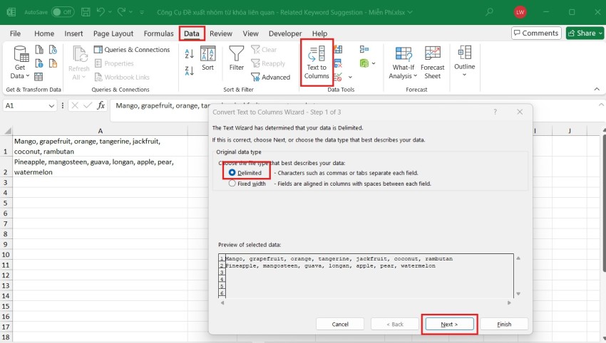 How to Split Text in Excel into Rows or Columns