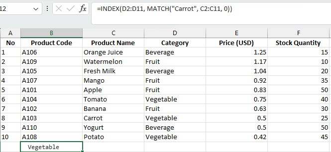 How to use MATCH Function in Excel 5