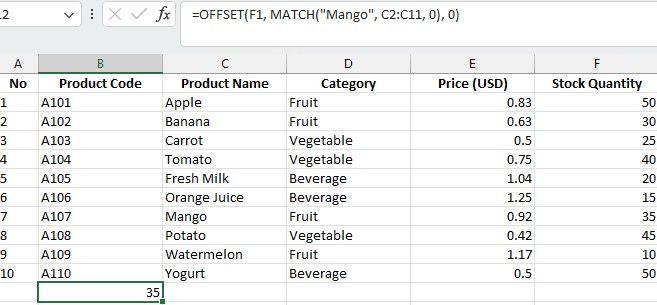 How to use MATCH Function in Excel 5